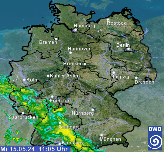 Radarbild Deutschland - Darstellung der Niederschlagsverteilung