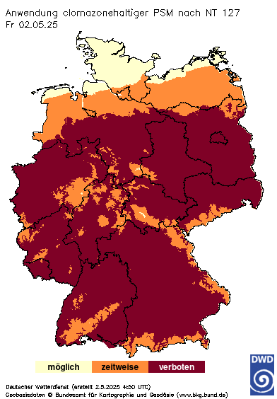 Bei der Anwendung clomazonehaltiger PSM sind Tageshöchsttemperaturen zu beachten - Vorhersage heute