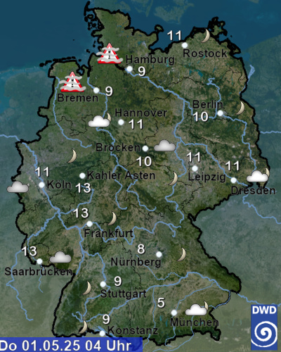 Überblick über das aktuelle Wetter und die Temperaturverteilung in Deutschland (stündliche Bereitstellung)