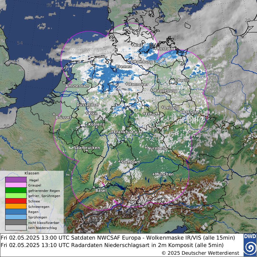 Satellitenbild - Wolken + Niederschlagsart